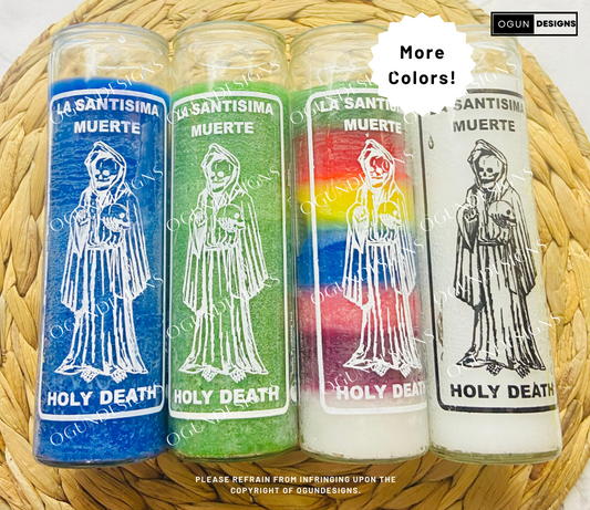 Holy Death Glass Candle, Protection Candles, Altar, Offering, Santa Muerte Velas