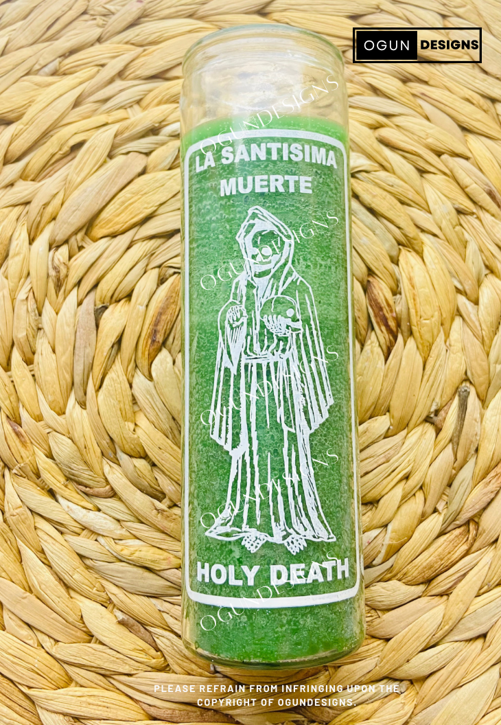 Holy Death Glass Candle, Protection Candles, Altar, Offering, Santa Muerte Velas