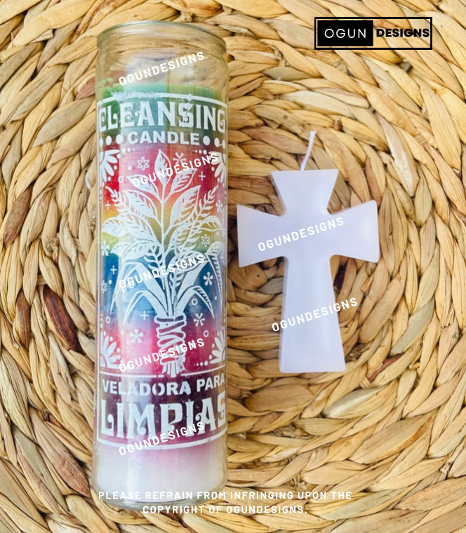 Cleansing Candle Set, Cross candle /Vela Limpia