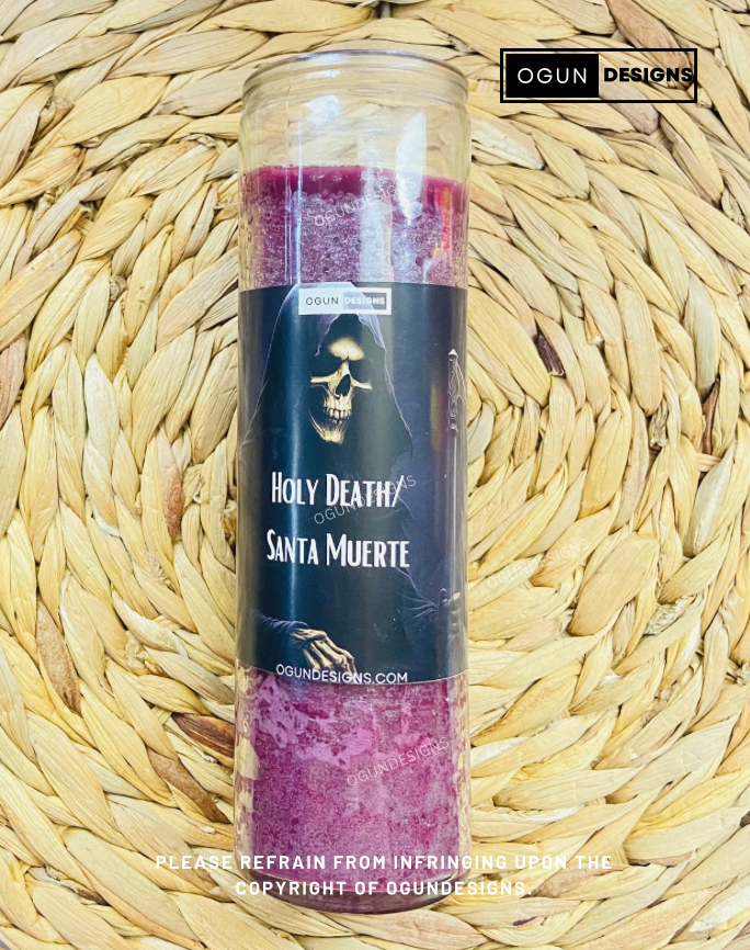 OgunDesigns Holy Death Protection Glass Candle, Protection Candles, Altar, Offering and More/ Ogundesigns Santa Muerte Velas de proteccion