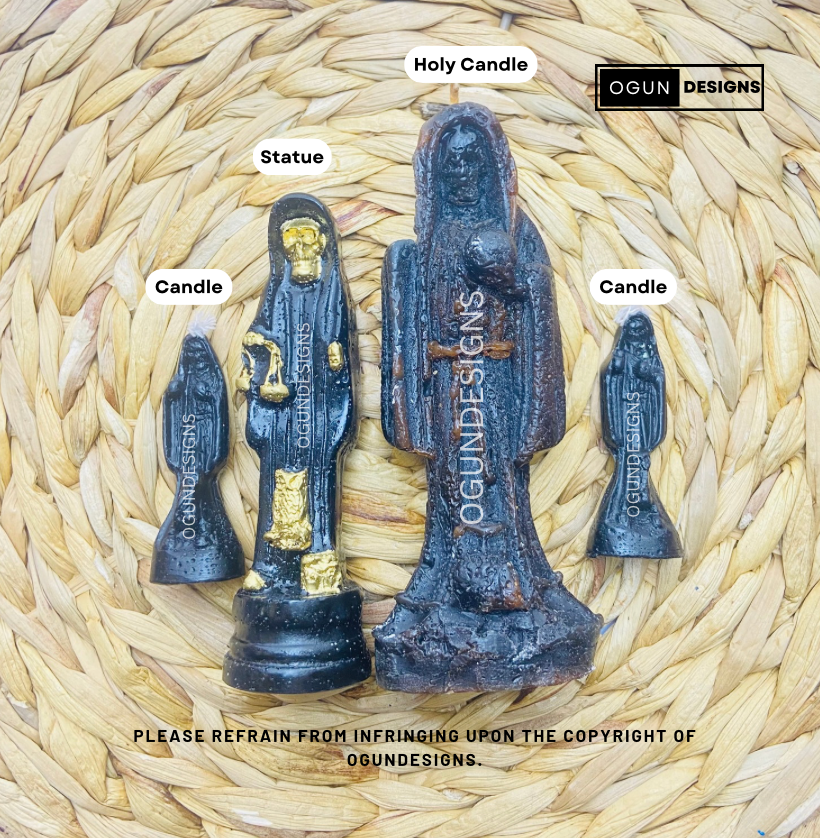 Holy Death 5" Inches Tall, Holy Death Statue & Candle Starter Kit, Protection statue, Santa Muerte 5 pulgadas, Estatua de la Santa Muerte y kit