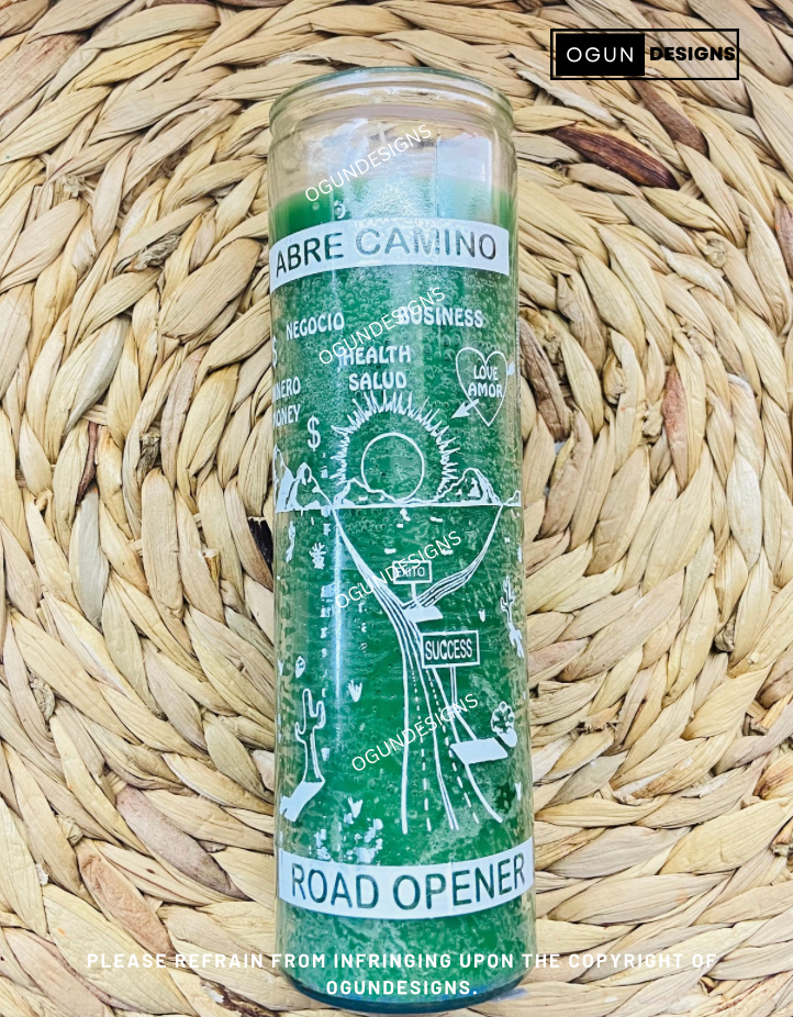 Green Road Opener Glass Candle, Open Roads Candle, Vela de cristal Verde de Abre Camino, Vela de Caminos Abiertos