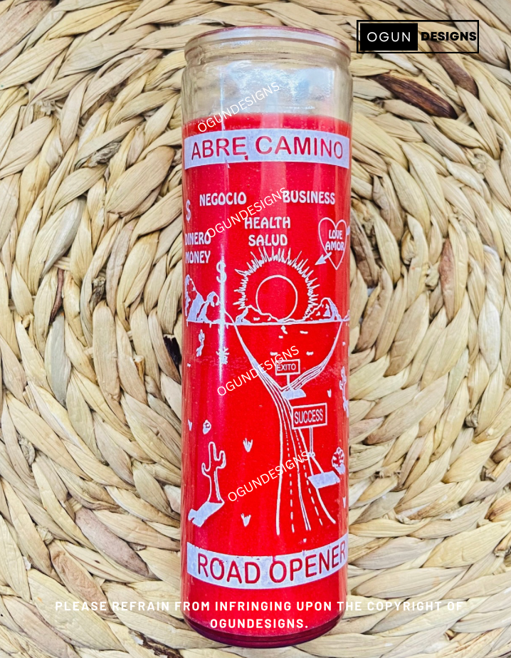 Red Road Opener Glass Candle, Open Roads Candle, Vela de cristal Rojo de Abre Camino, Vela de Caminos Abiertos