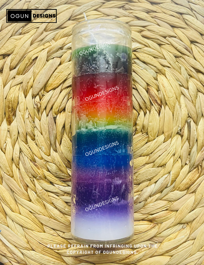 Seven (7) color glass candle, Plain glass candle, Vela de vidrio de siete (7) colores, Vela de vidrio liso