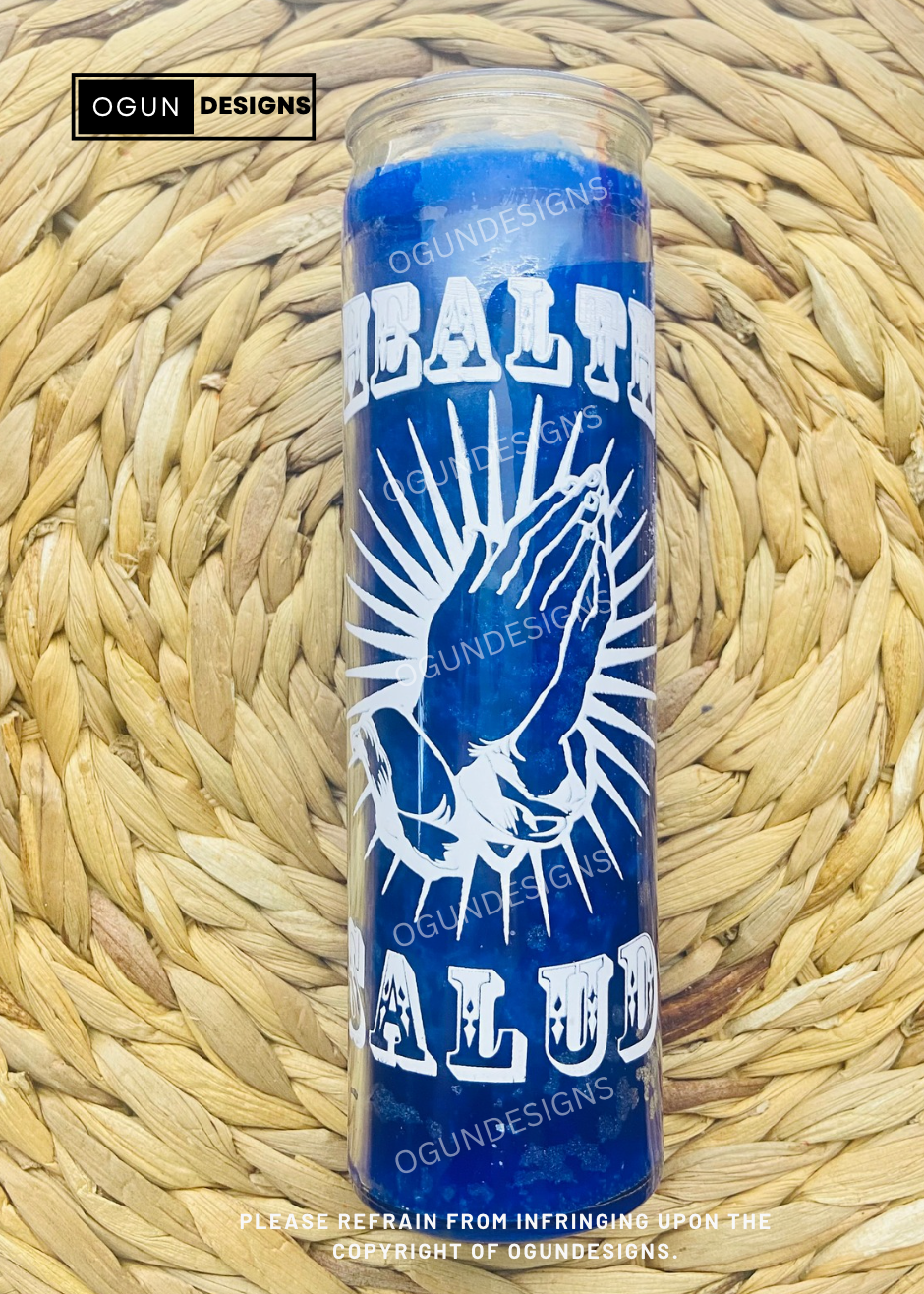 Health Glass candle, Blue Health Candle, Vela de Salud, Vela de limpia