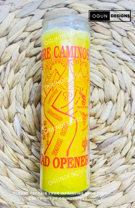 Yellow Road Opener Glass Candle, Open Roads Candle, Vela de cristal Amarillo de Abre Camino, Vela de Caminos Abiertos