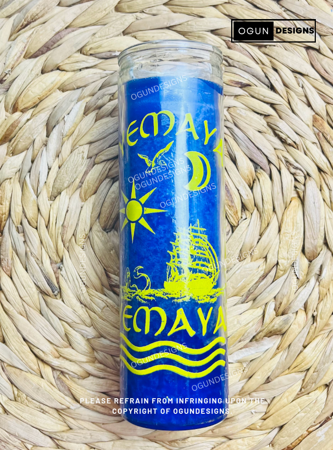 7 Day Yemaya Glass Candles, Yamaha Orisha Blue Glass Candle, Velas de Vidrio Yemaya, Vela de Vidrio Azul Yamaya