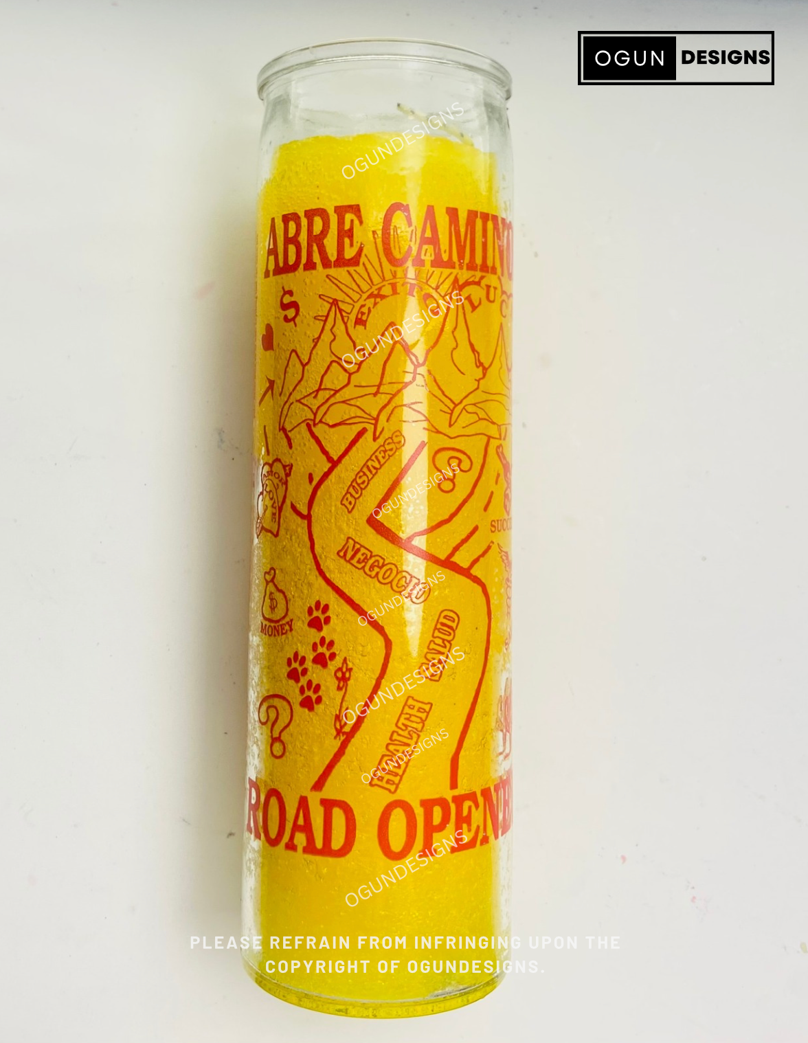 Yellow Road Opener Glass Candle, Open Roads Candle, Vela de cristal Amarillo de Abre Camino, Vela de Abre Caminos Amarillo
