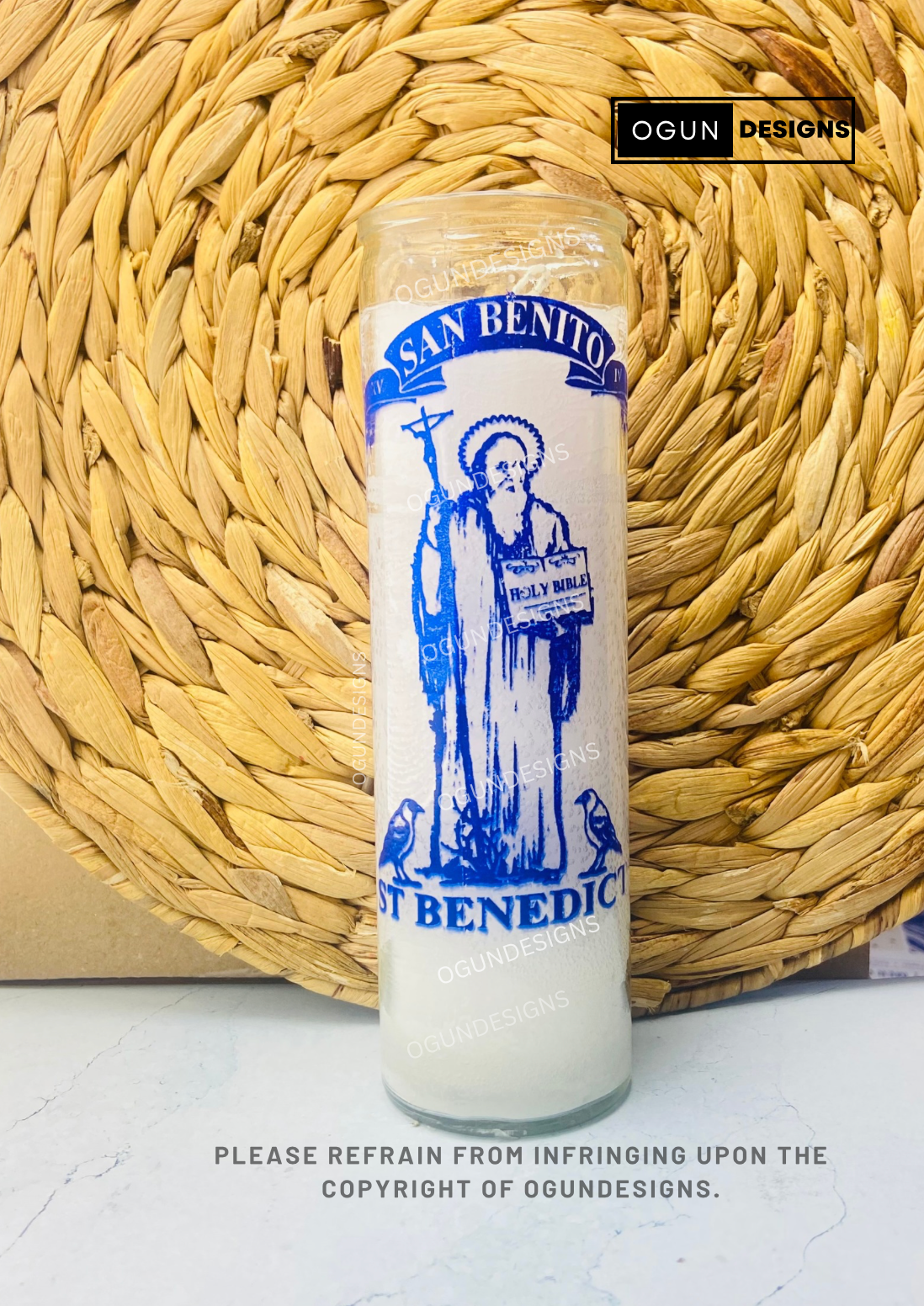 St. Benedict Glass Candle, Vela de San Benito, Religious Candle