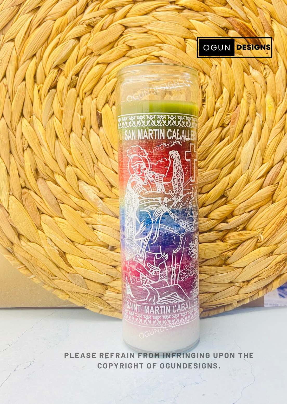 Saint Martin Caballero Glass Candle , San Martin Caballero Vela de Vidrio
