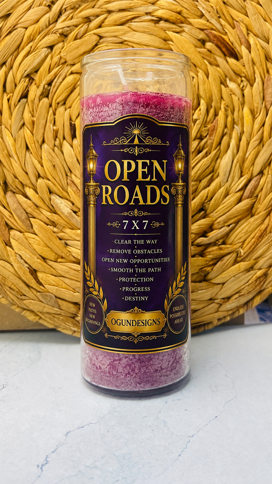 Open Roads 7x7 Glass Candle, Open Roads Candle, Vela de cristal de Abre Camino 7 contra 7