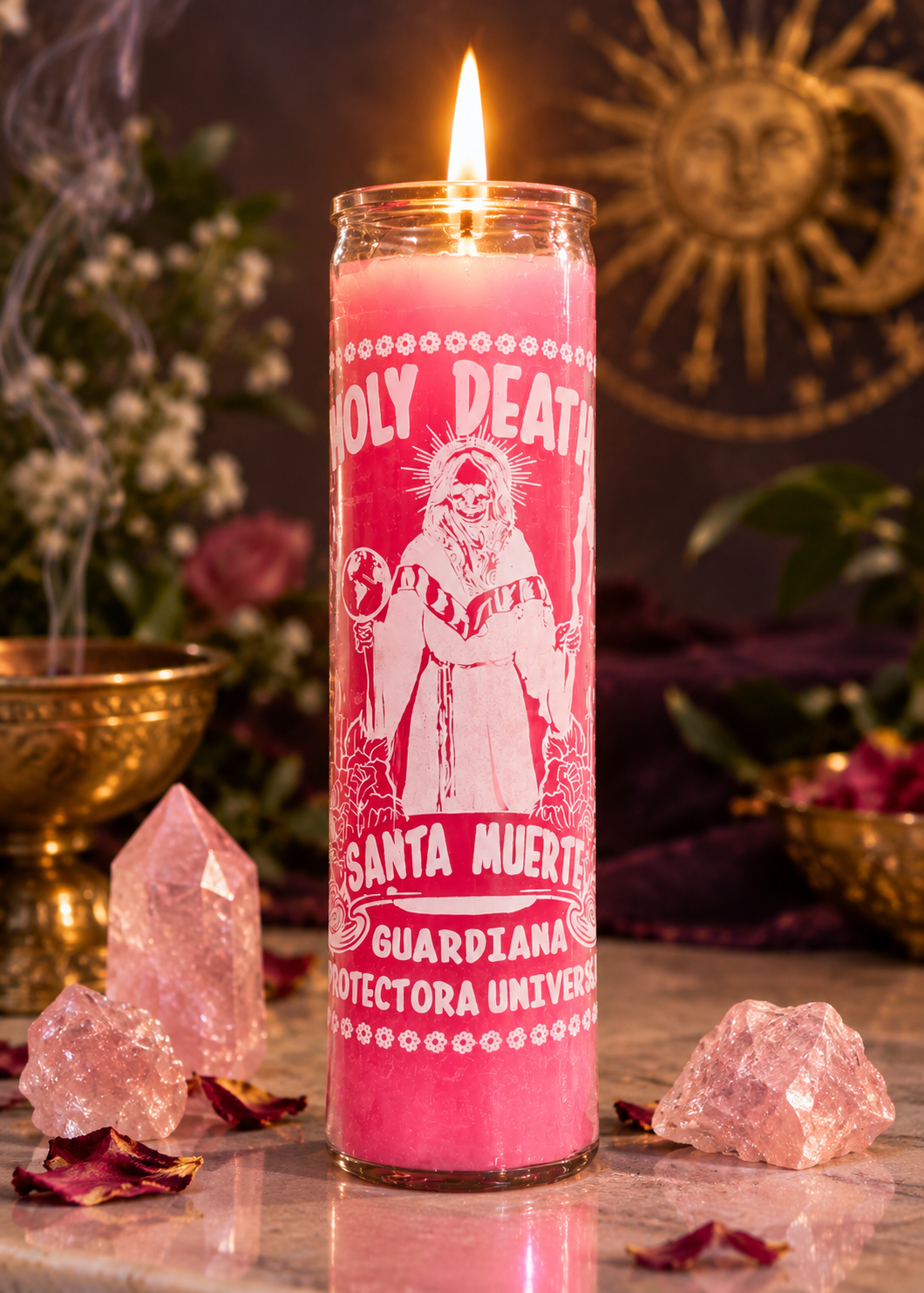 Holy Death Pink Candle, Vela de La Santa Muerte Amor, Pink Love Spell