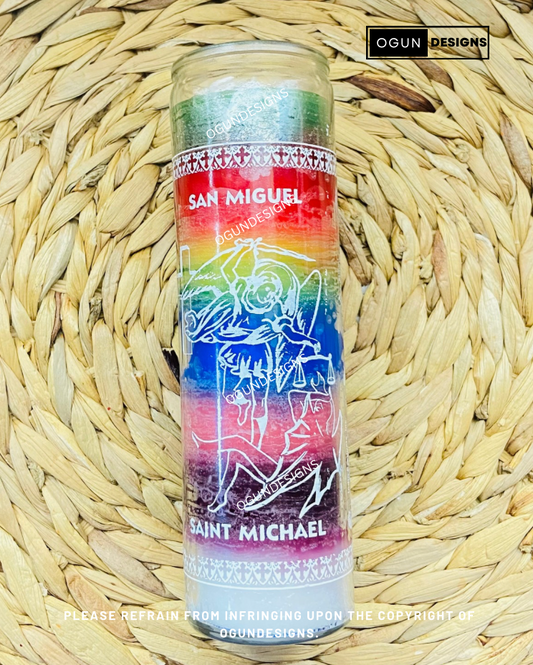 Saint Michael 7 colors Glass Candle,Religious Candle, San Miguel 7 colores Vela de Vidrio, Vela Religiosa