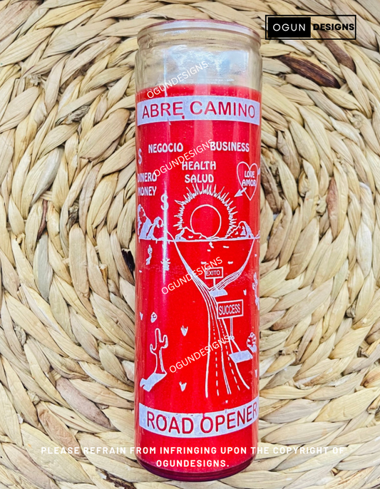 Red Road Opener Glass Candle, Open Roads Candle, Vela de cristal Rojo de Abre Camino, Vela de Caminos Abiertos