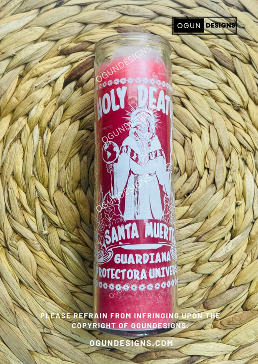 Holy Death Glass Candle, Protection Candles, Altar, Offering, Santa Muerte Velas