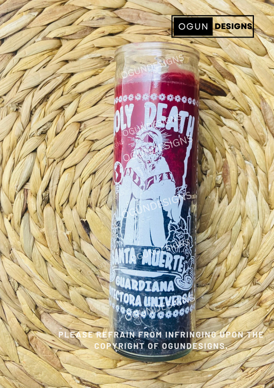 Holy Death Reversible Glass Candle, Protection Candles, Altar, Offering, Santa Muerte Velas Reversible