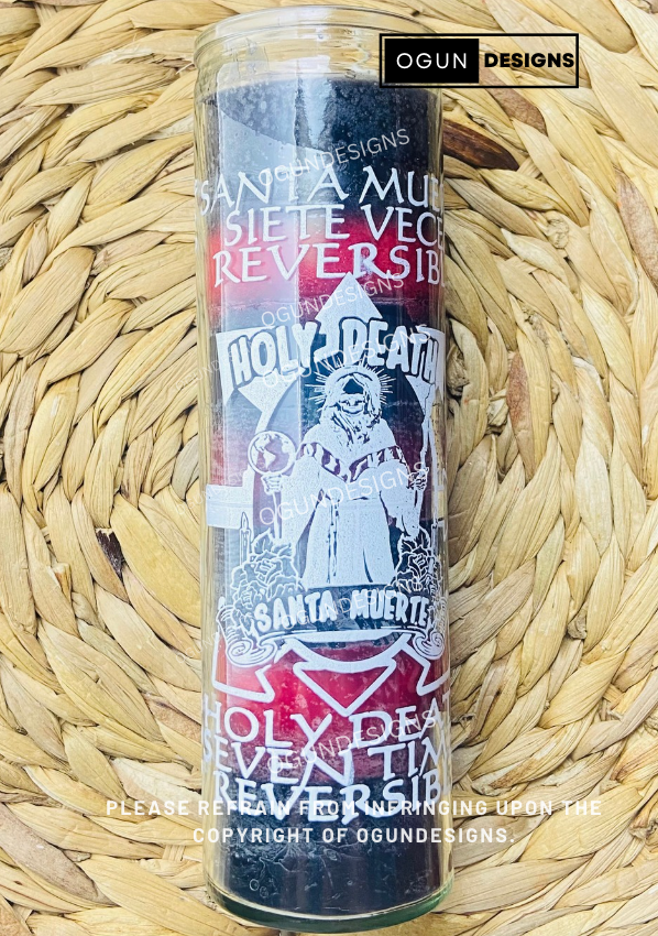 Holy Death 7 Times Reversible Glass Candle, Protection Candles, Altar, Offering, Santa Muerte Velas Reversible (Copy)