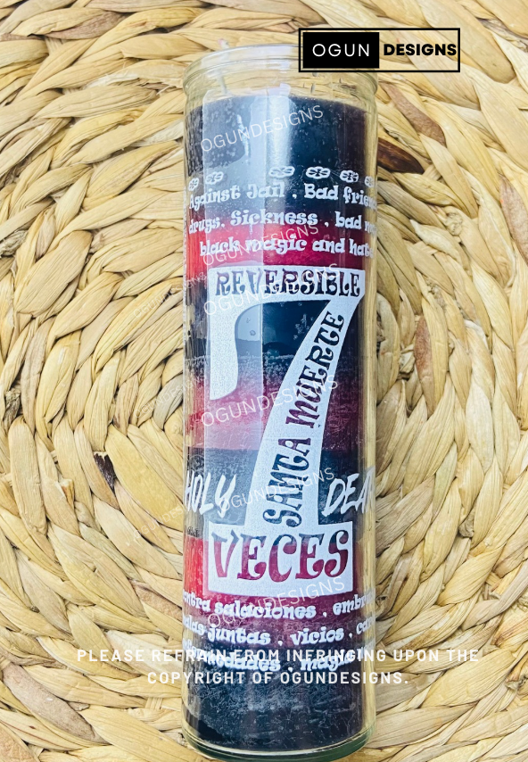 Holy Death 7 Times Reversible Glass Candle, Protection Candles, Altar, Offering, Santa Muerte Velas Reversible (Copy)