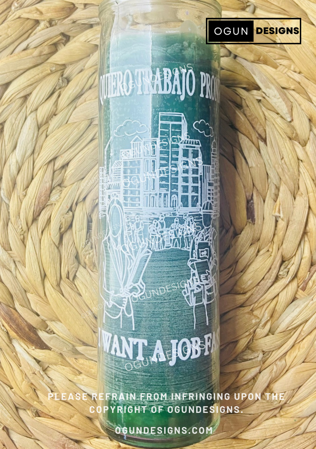 I want a Job Fast Glass Candle, Quiero Un Trabajo Rápido Vela De Vidrio
