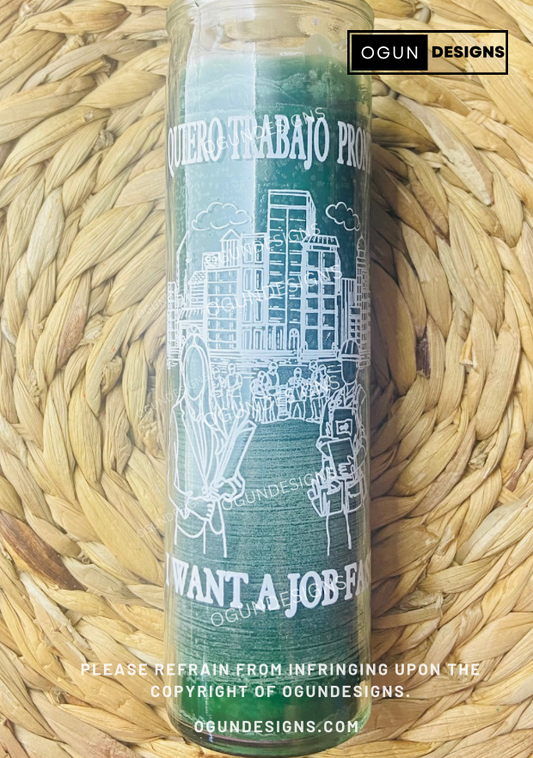 I want a Job Fast Glass Candle, Quiero Un Trabajo Rápido Vela De Vidrio