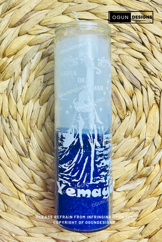7 Day Yemaya Glass Candles, Yamaha Orisha Blue and White Glass Candle, Velas de Vidrio Yemaya, Vela de Vidrio Azul y Blanco Yamaya