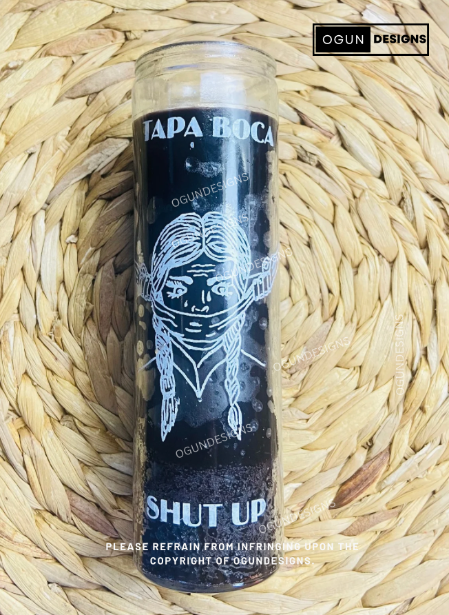 Black Shut up glass candle, Velas Tapa Boca Negra