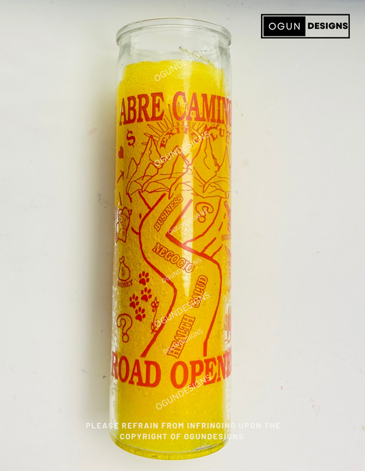 Yellow Road Opener Glass Candle, Open Roads Candle, Vela de cristal Amarillo de Abre Camino, Vela de Abre Caminos Amarillo