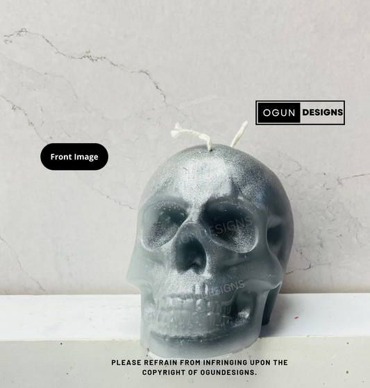 Silver Skull Candle, Skull Candles, Vela de calavera Naranja, Velas de Plata