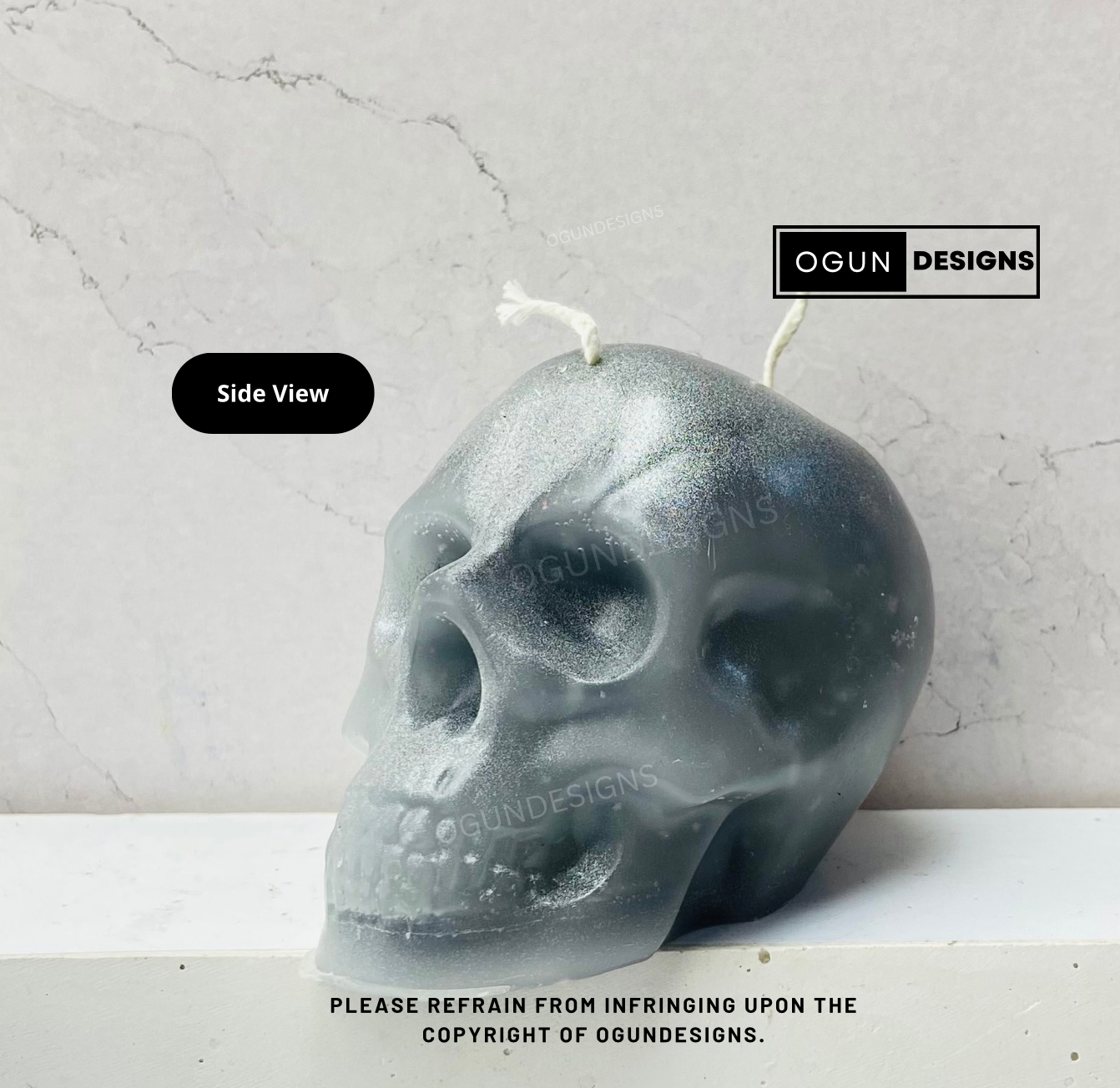 Silver Skull Candle, Skull Candles, Vela de calavera Naranja, Velas de Plata
